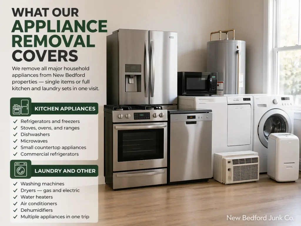Appliance removal service covering kitchen and laundry appliances in Downtown New Bedford by New Bedford Junk Co.