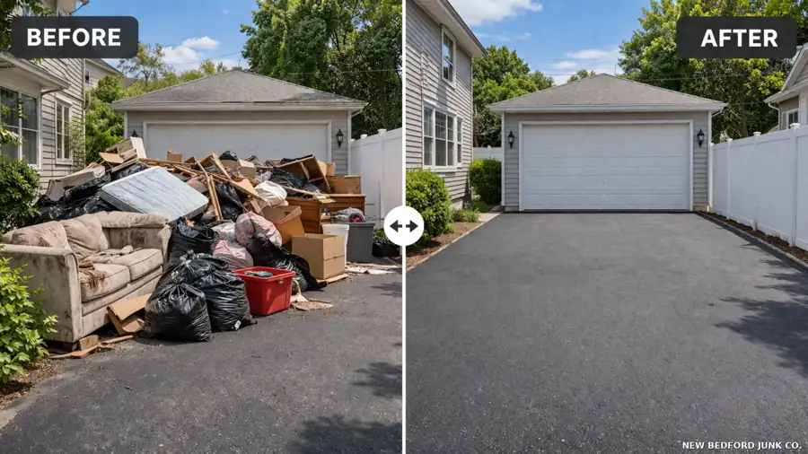 Home Page 9 before and after driveway junk hauling in new bedford showing complete removal of unwanted items and clutter