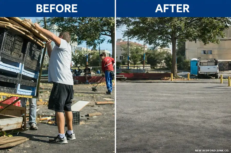 Home Page 8 before and after trash removal in new bedford ma showing complete cleanup of unwanted waste and debris