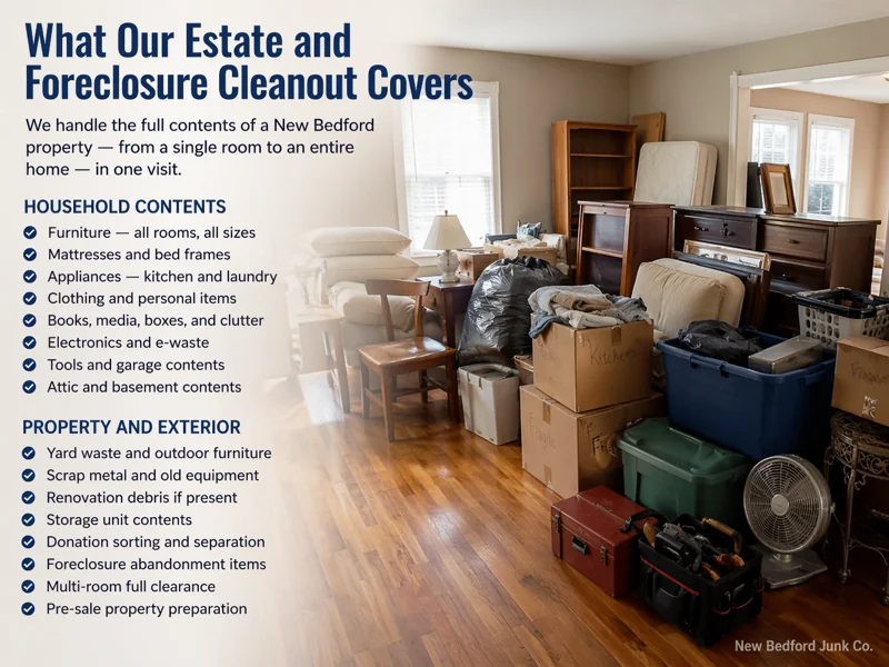 estate and foreclosure cleanout items staged inside home in pulaski park new bedford