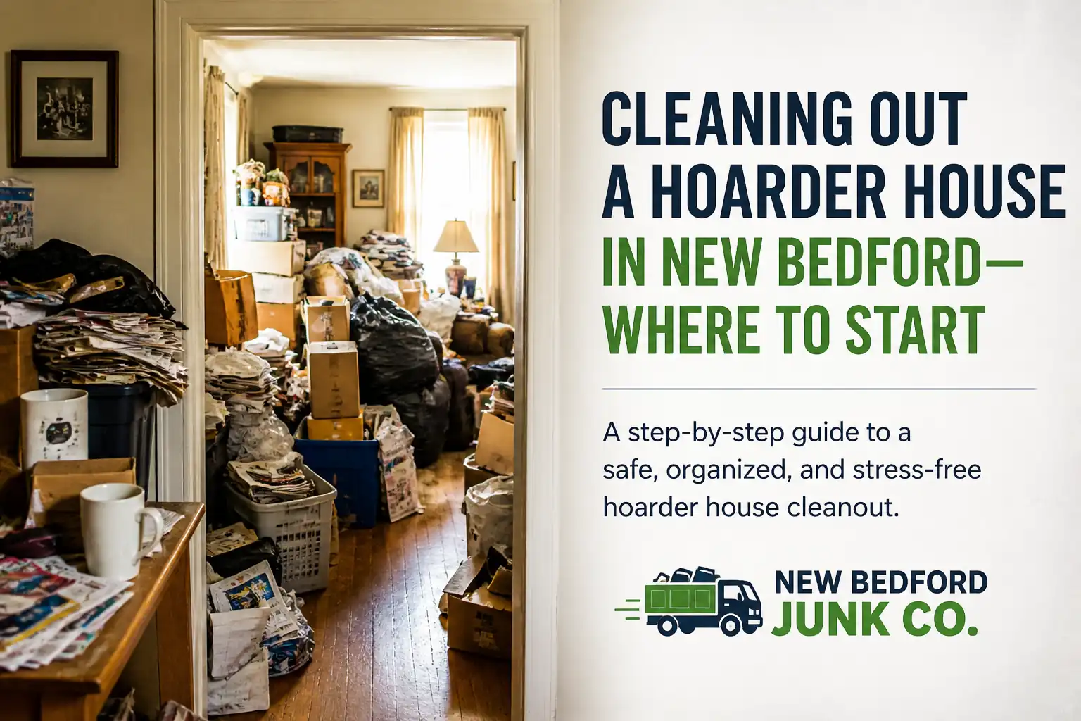 Cluttered hoarder house in New Bedford featured in cleanout guide by New Bedford Junk Co