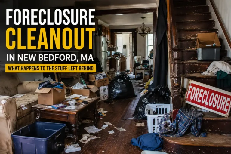 Foreclosure Cleanout in New Bedford, MA: What Happens to the Stuff Left Behind? 6 Interior of a foreclosed property in New Bedford MA with abandoned belongings before a foreclosure cleanout.